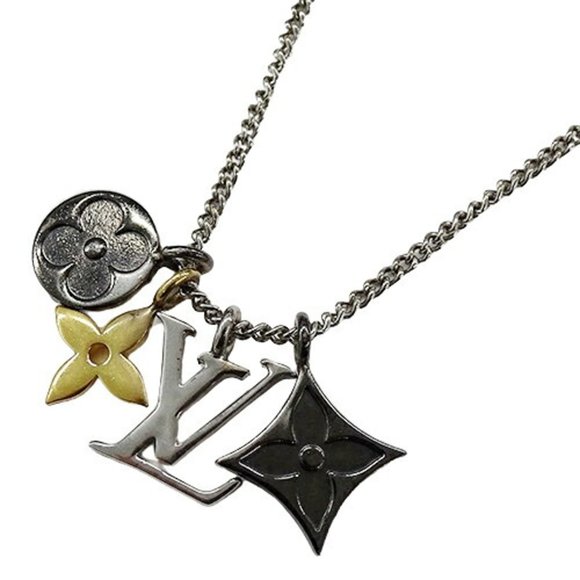 LOUIS VUITTON Necklace Men's Brand Pendant LV Instinct Silver Gold M00521 RM0222 - Picture 1 of 9